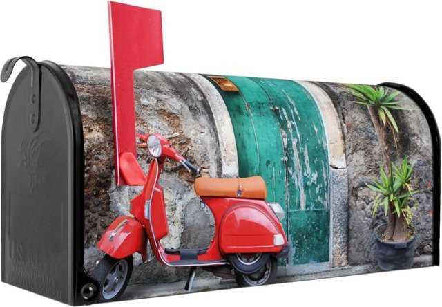 Banjado Amerikanischer Briefkasten Schwarz mit Motiv Italienischer Roller, B/T/H: 48 x 22 x 16 cm - Bild 1