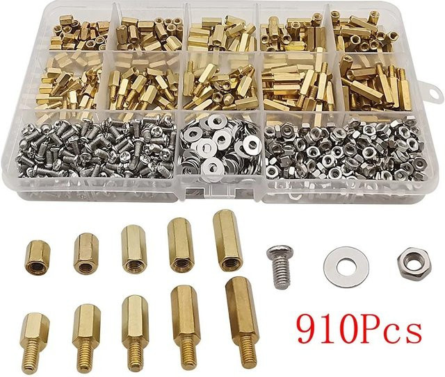 910-teiliges Messing Abstandshalter Set M3 mit Außengewinde, Innengewinde, Sechskant, Schrauben, Muttern und Unterlegscheiben für PCB und Motherboard - Bild 1