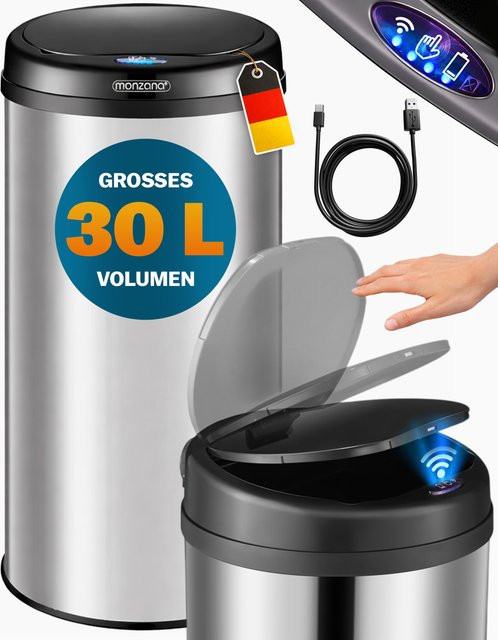 MONZANA Sensor Mülleimer aus Edelstahl in Silber 30L - Bild 1
