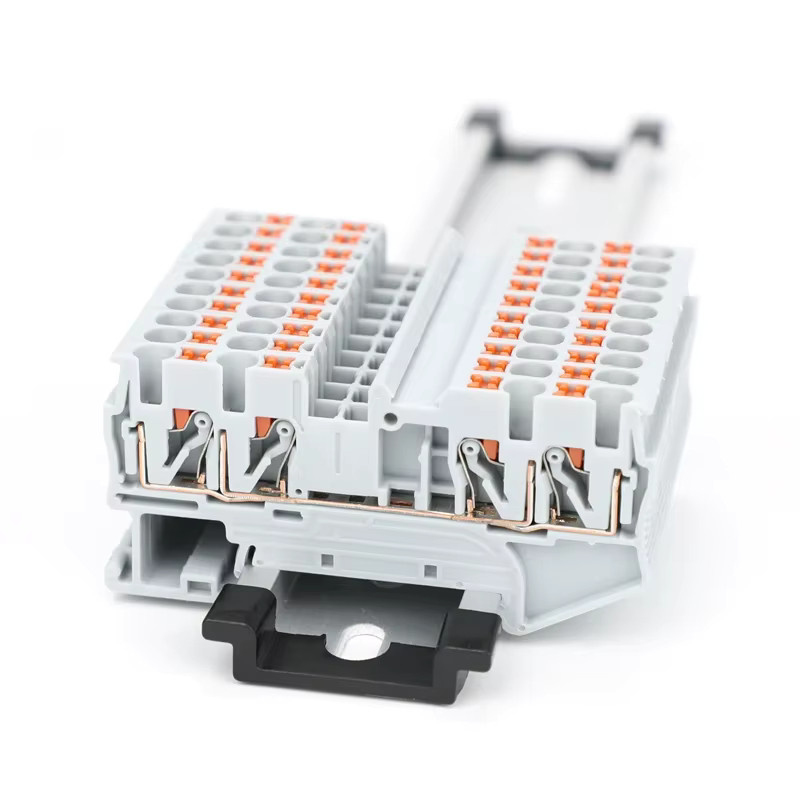 10 Stück WONKEDQ PT2.5-QU Push-In-Feder 4-Leiter-Streifenstecker Elektrischer Steckverbinder DIN-Schienenklemmenblock in Grau - Bild 1