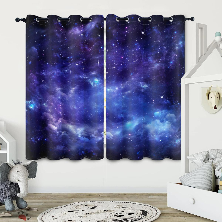 2er-Set hochverdunkelnde Polyestervorhänge mit Nebelgalaxie-Motiv in Blau und Lila, doppelseitig matt, B: 150 cm, H: 166 cm - Bild 2