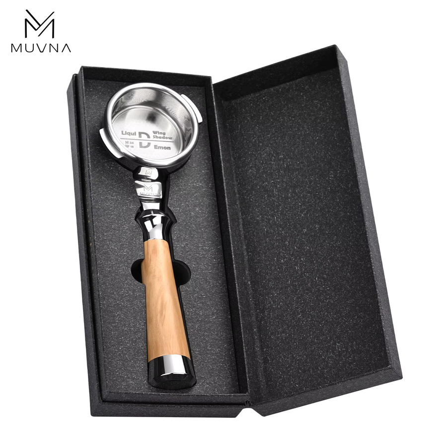 MUVNA Naked Portafilter 58mm Espresso Bottomless Portafilter mit doppellagigem Filterkorb für Nuova Kaffeemaschinen, Silber - Bild 2