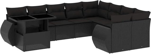 vidaXL 10-tlg. Garten-Sofagarnitur in L-Form aus Poly-Rattan mit Kissen, Schwarz - Bild 1