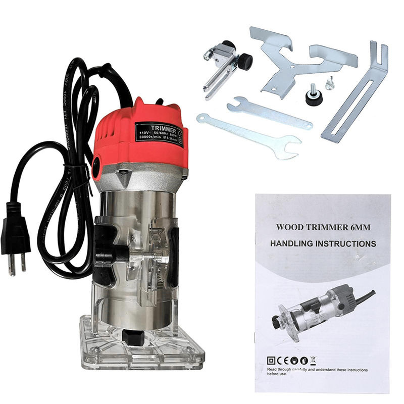 Aimo Kantenfräse mit 800 W und 30000 U/min, elektrischer Trimmer für Holz und Laminat mit transparenter Basis und Kantenführung, Rot - Bild 4