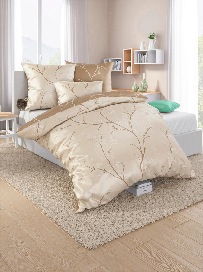 Wäschepur Bettwäsche aus Baumwolle mit floralem Design in Beige und Nature, Reversible, B/H: 135 x 200 cm - Bild 1