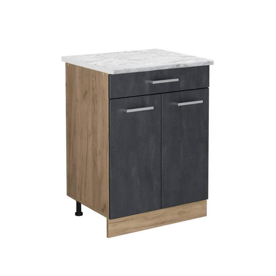 Vicco Küchenunterschrank R-Line Schubladenschrank in Schwarz Beton und Marmor mit Eiche Korpus, Breite: 60 cm - Bild 2
