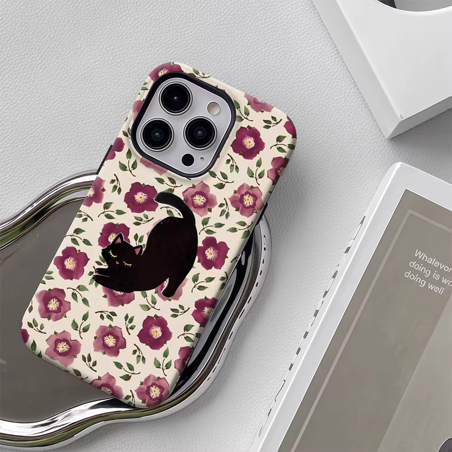 Potdemiel Handyhülle mit Katzen- und Kamelien-Design für iPhone 17 16 15 14 13 Pro Max Plus, robuste Doppel-Schicht-Hülle, Multicolor - Bild 5