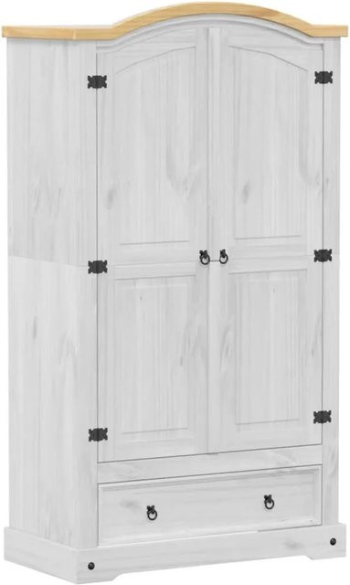 vidaXL Kleiderschrank Corona aus massivem Kiefernholz in Weiß mit integrierten Schubladen, B/T/H: 102 x 52 x 186 cm - Bild 1