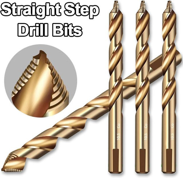 Conboom Kobalt-Stufen-Spiralbohrer aus M35-Schnellarbeitsstahl mit geradem Schaft in Gold für Metall und Edelstahl, Durchmesser: 3–13 mm - Bild 1