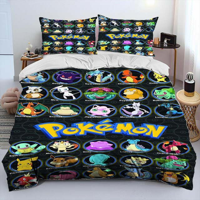 Gu Tao Pokemon Pikachu 3D Cartoon Bettwäsche Set mit Bettbezug und Kissenbezug, Mehrfarbig, B/H: 140 x 210 cm - Bild 1