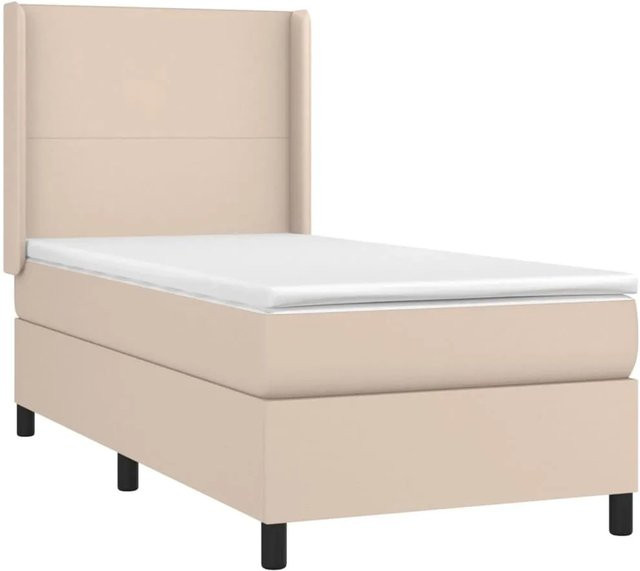 vidaXL Boxspringbett mit Matratze in Cappuccino-Braun, Hybridbett mit LED-Unterbettbeleuchtung und USB-Ladeport, B/T/H: 100 x 200 x 118 cm - Bild 1