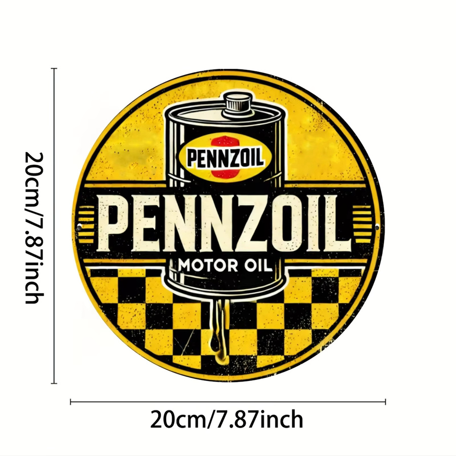 Pennzoil Vintage rundes Aluminium-Wandschild im Retro-Design mit kariertem Muster, rot/schwarz/mehrfarbig, Durchmesser: 20 cm - Bild 2