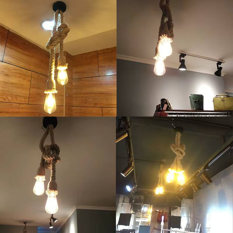 PARKSON Vintage Hanf Seil Anhänger Lampe in Braun mit E27 LED Glühbirne im Industriellen Design - Bild 4