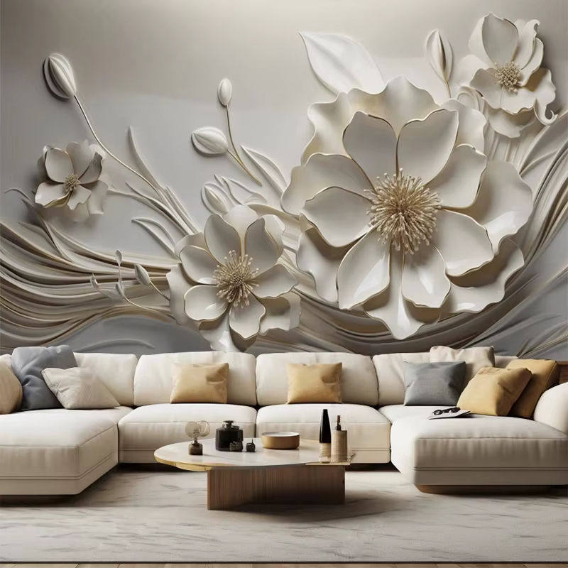 Jiadou 3D geprägte Blumen Tapete mit kreativem Wandbild Design für Wohnzimmer und Schlafzimmer - Bild 3
