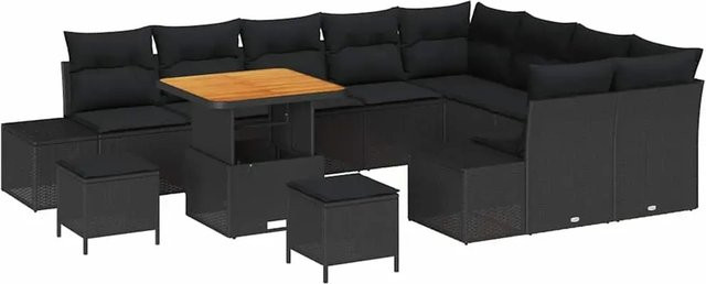 vidaXL Garten-Sofa-Set aus Polyrattan in Schwarz mit 12 Teilen, Polsterung und integriertem Stauraum - Bild 1