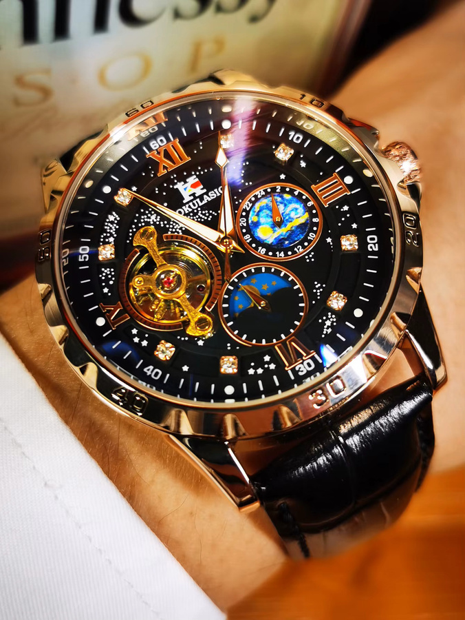 AOKULASIC Armbanduhr, Automatik, Tourbillon Skelett, Edelstahl, Leder, Herren - Bild 2