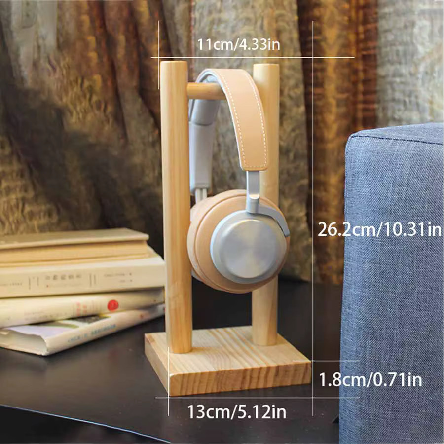 Universeller Kopfhörerständer aus massivem Holz in Braun als Headset-Aufhänger und Wandhalterung - Bild 3