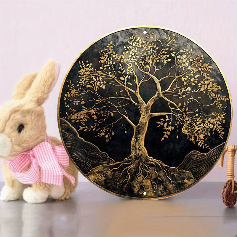 Potdemiel Aluminiumschild Baum des Lebens runde Wanddekoration, Farbe: Gold und Schwarz, Durchmesser: 20,32 cm - Bild 4