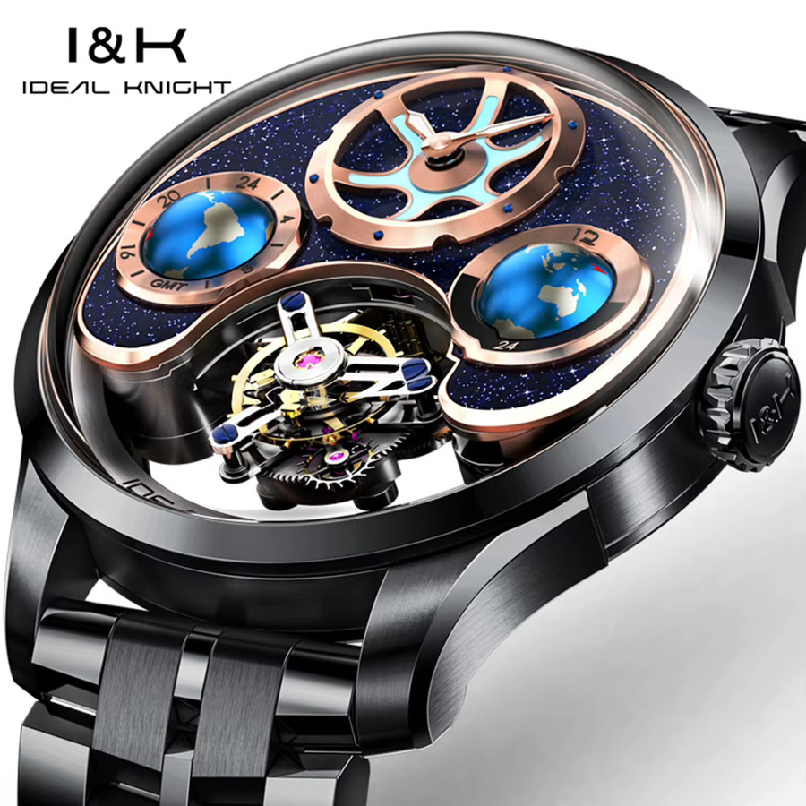 IDEAL KNIGHT Armbanduhr, Automatik, Tourbillon, blau, Edelstahl, Herren - Bild 6