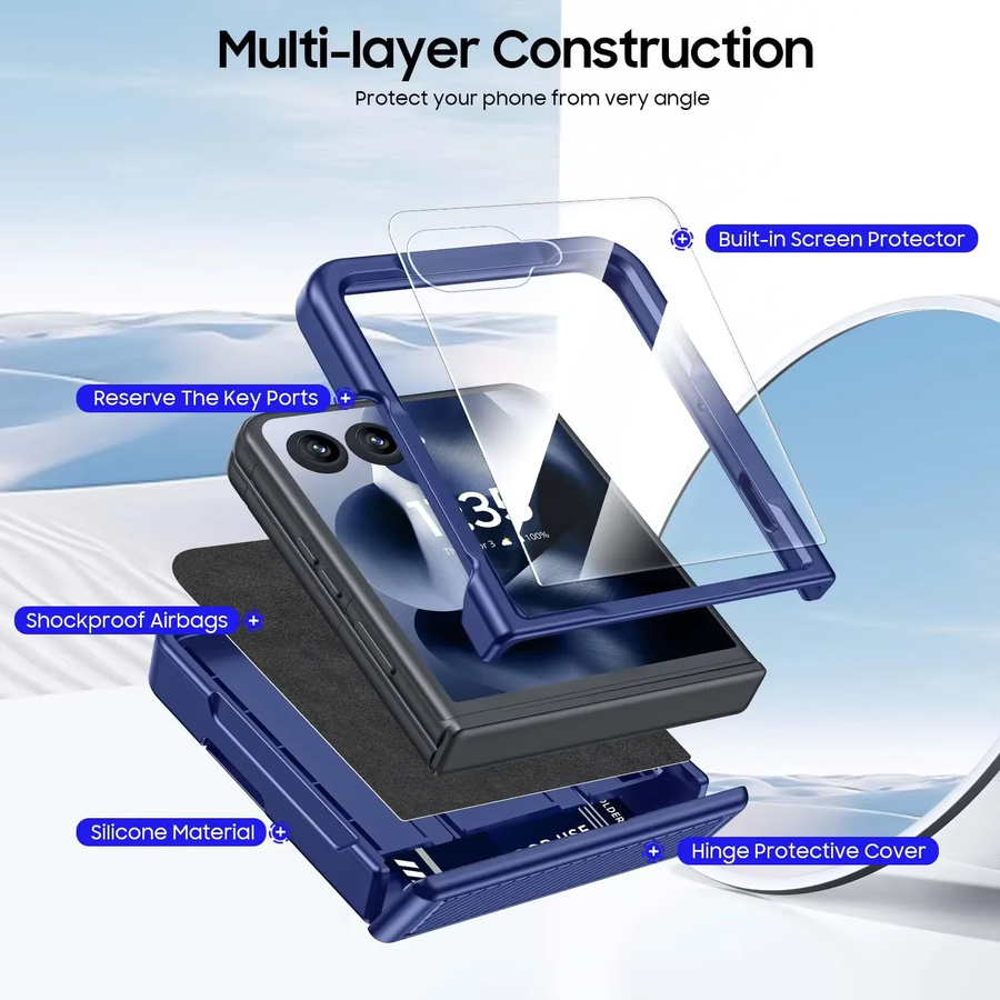 Motorola Razr 2025/2024 Handyhülle mit Kartenhalter und Scharnierschutz, RFID-blockierend und stoßfest, Blau - Bild 5