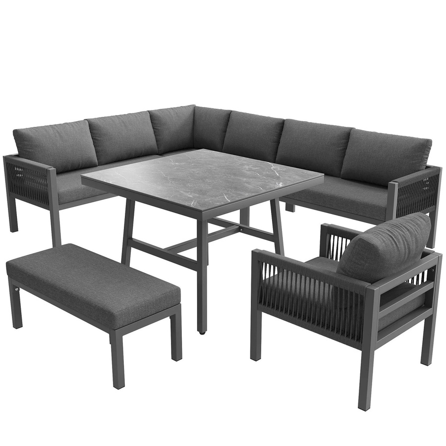 okwish L-Form Garten-Sofa für 8 Personen wetterfeste Terrassen-Garnitur in Grau - Bild 2