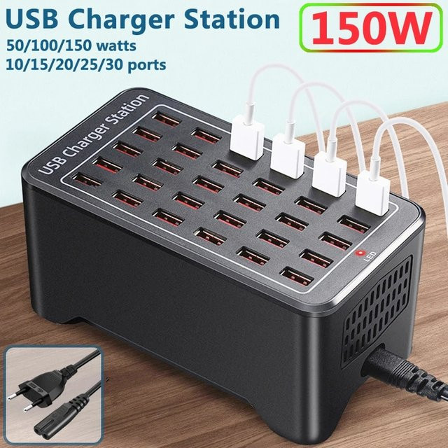 ILEPO USB-Schnellladestation mit 150 W und USB-A Ports in Schwarz als Universal Wand- und Desktop-Ladestation für dein Handy - Bild 1