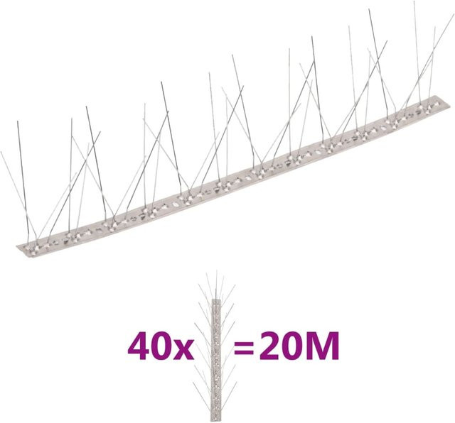 Yiwydaa 40-teiliges Edelstahl-Vogelschutz-Stachelset in Silber, 20 m Länge, 5-reihiges Design - Bild 1