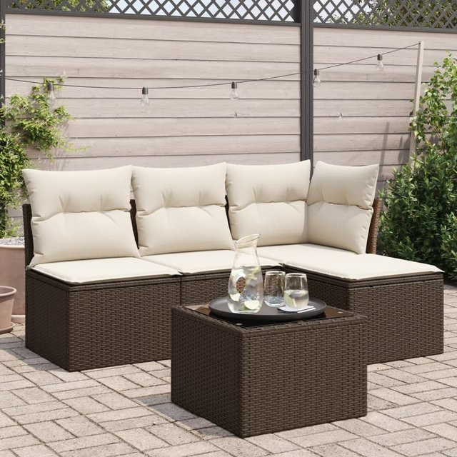 vidaXL 5-tlg. Garten-Sofagarnitur in L-Form aus Polyrattan mit Kissen, Braun - Bild 3