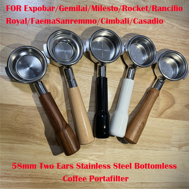 YUAN-ECT Bodenloser Siebträger mit zwei Ohren aus Edelstahl für Expobar, Gemilai, Milesto und Rocket E61, Farbe: Silber, Durchmesser: 58 mm - Bild 1