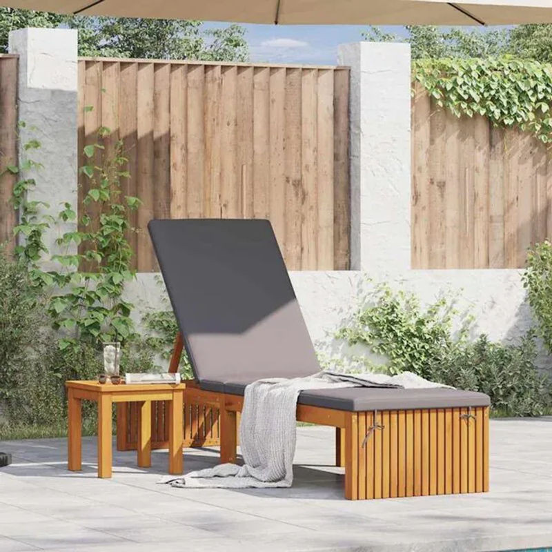 Vidaxl Sonnenliege mit Kissen aus Akazie Massivholz in Braun B: 200 cm, T: 55 cm, H: 94 cm - Bild 1