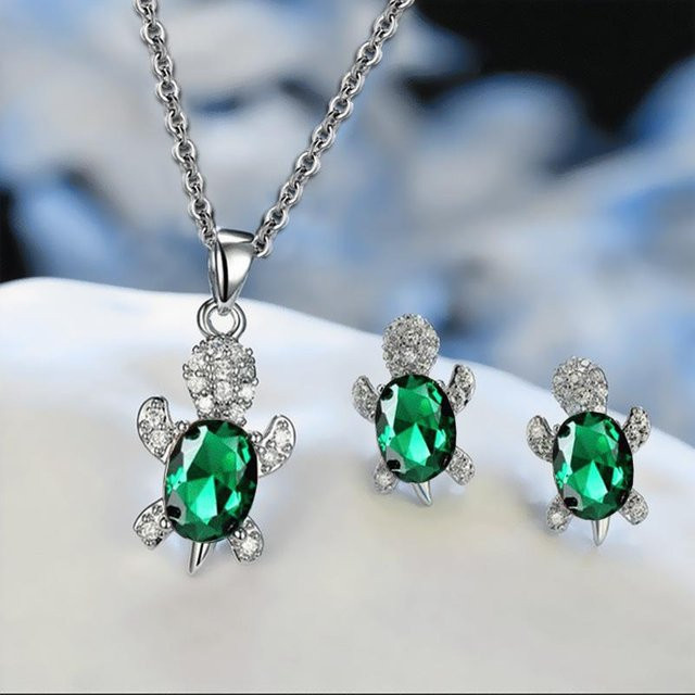 DHDH Schmuck-Set Halskette, Ohrringe, Edelstahl, Silber, Schildkrötenform, Damen - Bild 1