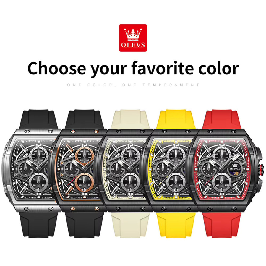 OLEVS Chronograph, Quarz, Silikonarmband, Schwarz, Herren - Bild 6