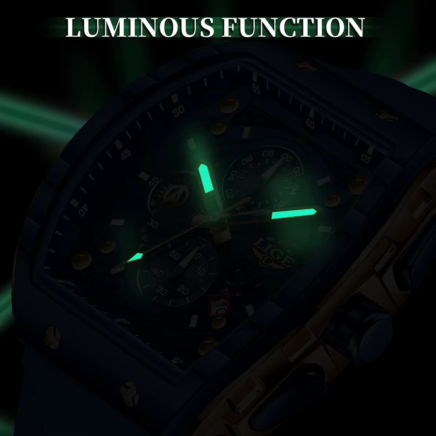 LIGE Chronograph Armbanduhr, Quarz, Schwarz, Edelstahl, Herren - Bild 3