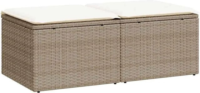 vidaXL 2-teiliges Gartenmöbelset aus Polyrattan und Akazie in Beige mit Kissen und Gartenhockern mit Stauraum - Bild 1