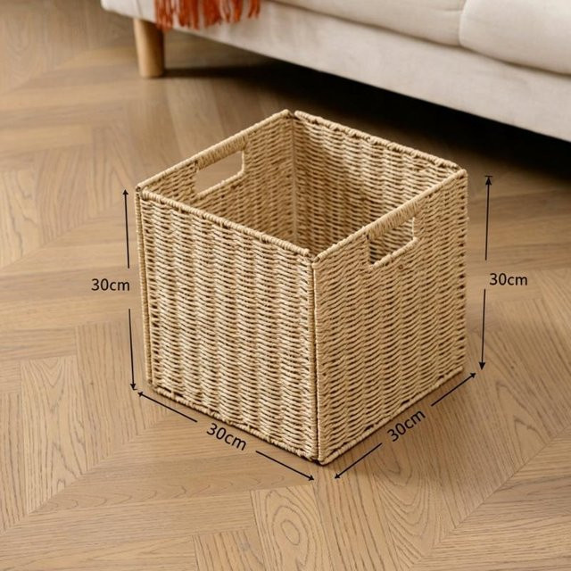 Handgeflochtene Aufbewahrungsbox aus Kunstrattan von SheyIn in Beige, faltbarer Wäschekorb und Organizer mit Griffen, B/T/H: 30 x 30 x 30 cm - Bild 1