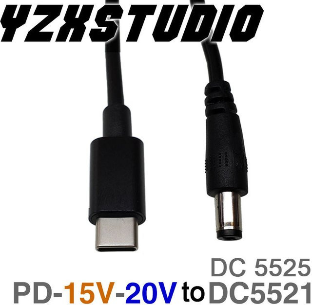 USB-C auf DC 5,5 x 2,5 mm PD Trigger Adapter Kabel für 100W 5A Notebook-Ladegerät, Schwarz - Bild 1