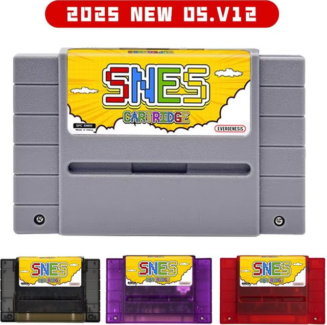 EVERGENESIS 3000 in 1 V12 SNES Spielkarte mit 8 GB TF-Karte, SFC Super Famicom Spielkassette für Retro-Konsolen, Schwarz - Bild 1