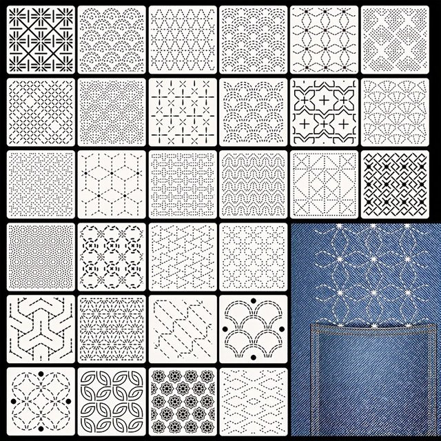 30 Stück DIY Stickvorlagen mit geometrischen Linien in Weiß aus Kunststoff zum Nähen und Handquilten - Bild 1