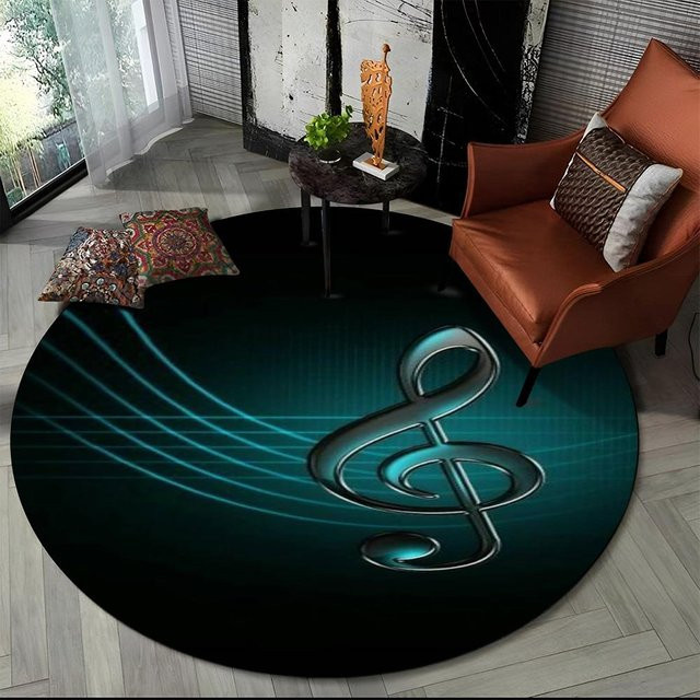 Runder Teppich mit 3D Musiknoten und Klavier-Design von Living Need F, rutschfest und waschbar, Durchmesser: 60 cm - Bild 1
