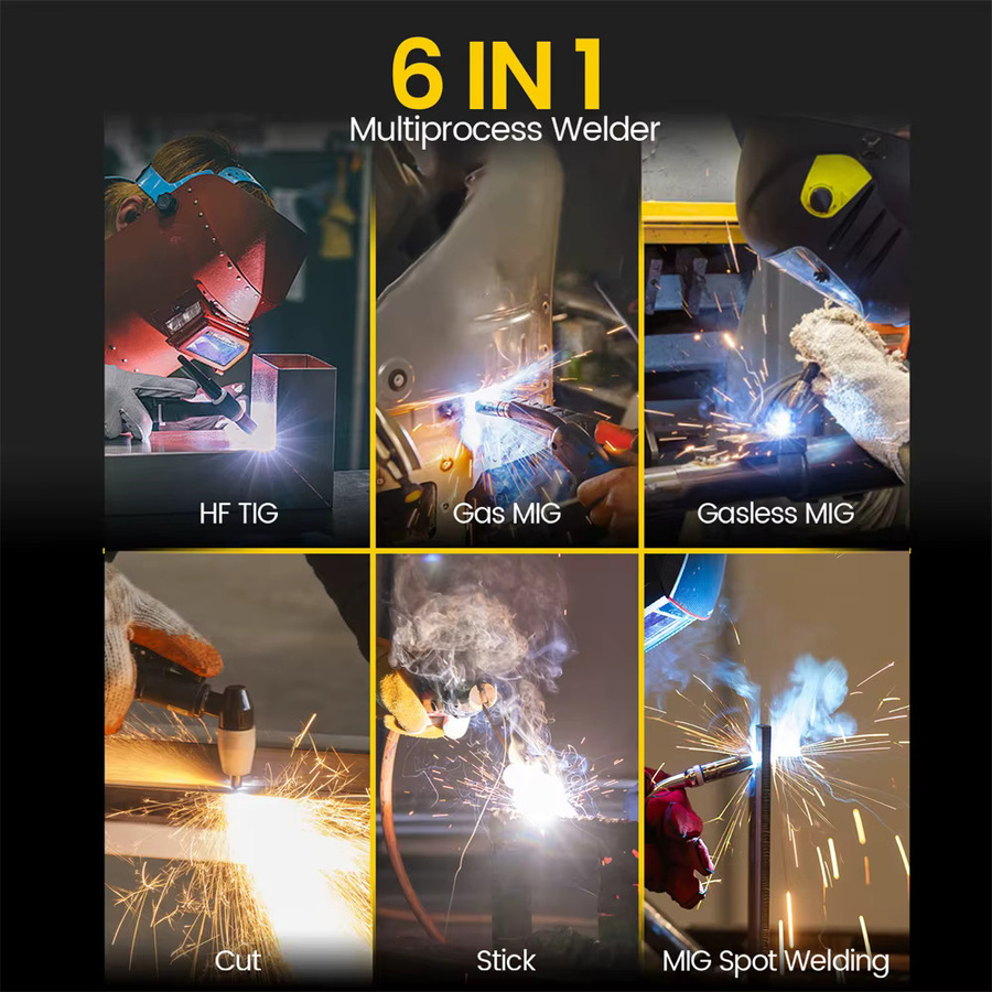 HZXVOGEN HVM270 Multiprozess-Schweißgerät in Schwarz mit SYN&MAN MIG-Steuerung als 6-in-1 Kombination aus HF TIG, CUT, Stick MMA ARC und Gas/Gaslos MIG sowie Punktschweißen - Bild 3