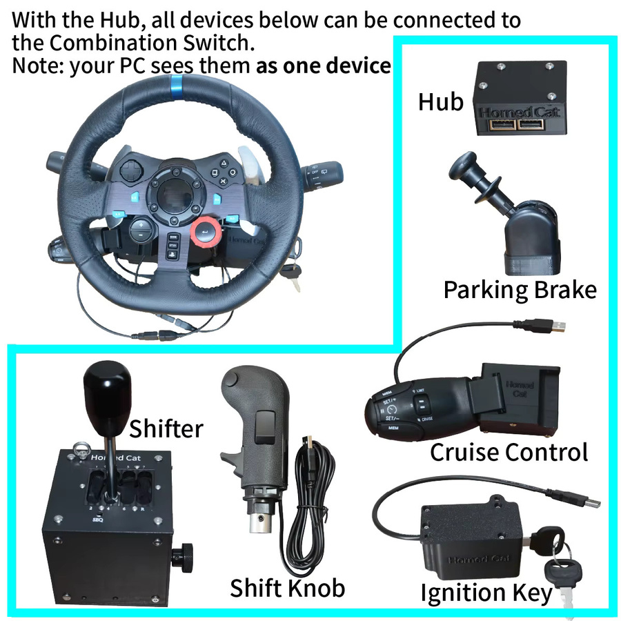 Rennsimulator-Lenkrad Zubehör mit Blinker, Scheinwerfer, Wischerschalter, Tempomat und Zündschalter für Logitech G29, G27, G920 und G923 in Schwarz für PlayStation, Xbox und PC - Bild 5