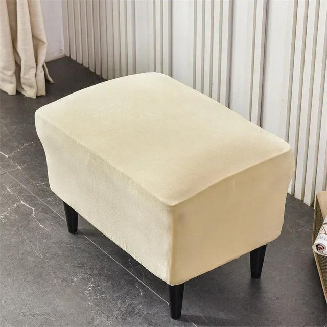 Beige Samt-Flügelsesselbezug aus Stretch-Spandex mit Sitzkissenbezug und Fußhockerbezug - Bild 1