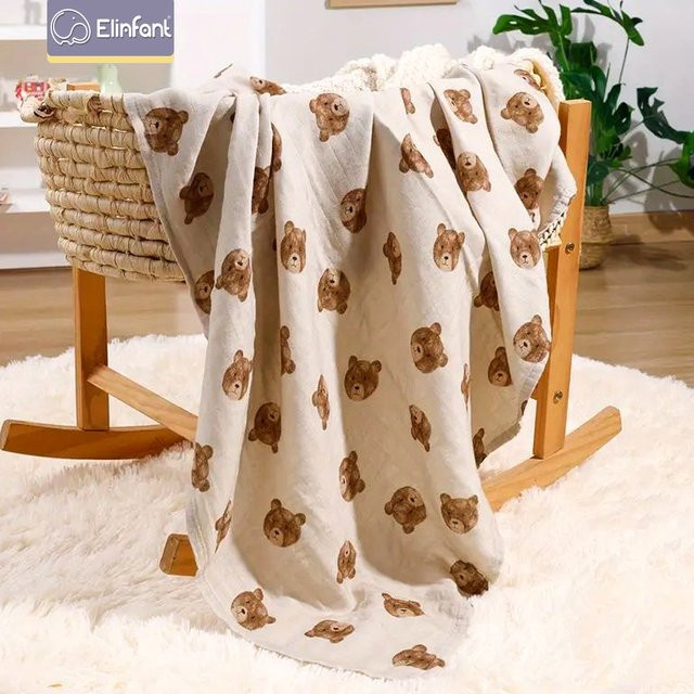 Elinfant Baby Musselin Swaddle Decke aus Bambus-Baumwolle mit Digitaldruck, Beige, B: 120 cm, T: 110 cm - Bild 1