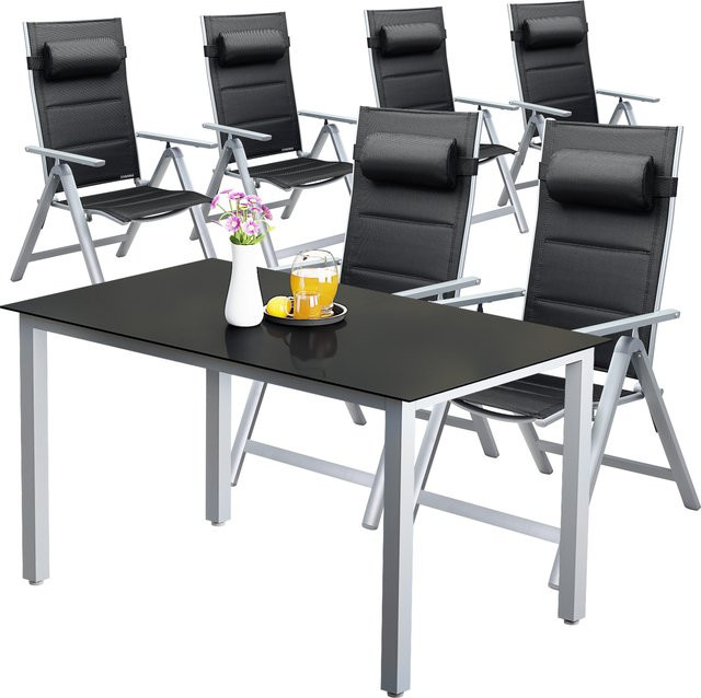 Casaria Garten-Sitzgruppe Bern Premium 7-teilig aus silberfarbenem Aluminium mit Sicherheitsglas - Bild 1