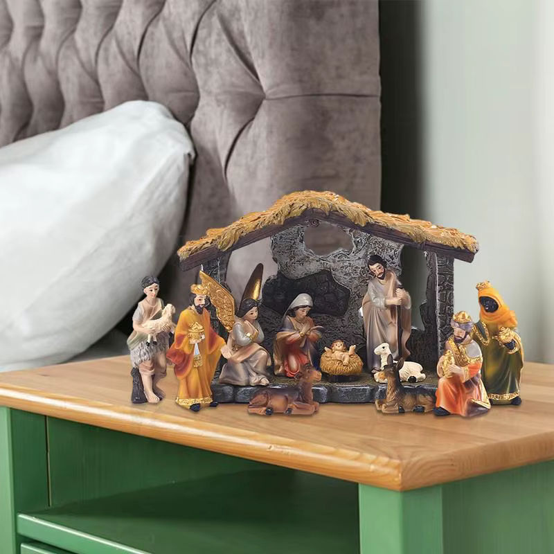 12-teiliges Weihnachts-Krippenfiguren-Set aus Kunstharz in Mehrfarbig für deine Tischdekoration - Bild 3