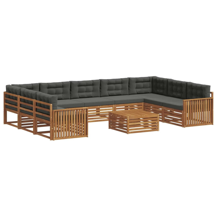 vidaXL Sofagarnitur aus Massivholz Akazie in Natur und Anthrazit, 10-teiliges Set mit Polsterkissen und Latten-Design - Bild 2