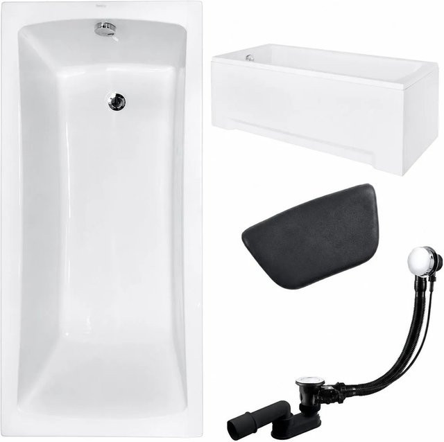 KOLMAN Badewanne KODI rechteckig in Weiß mit Acrylschürze, Kopfstütze, Ablauf und Füßen, B/T: 170 x 70 cm - Bild 1