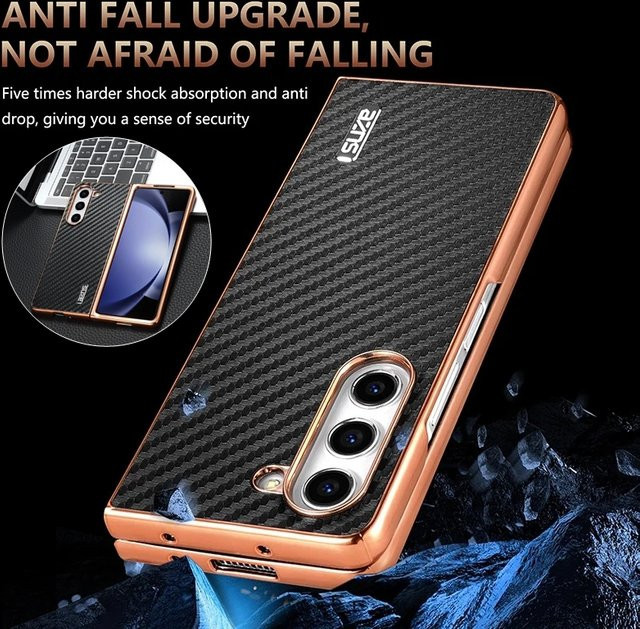 Samsung Galaxy Z Fold Ultra Schutzhülle mit Carbonfaser-Muster und galvanisiertem Rahmen in Schwarz - Bild 1