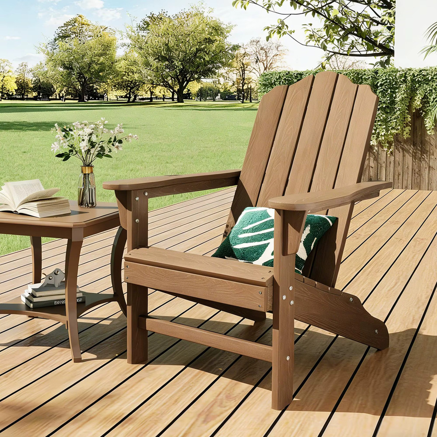 HiMISS Adirondack-Stuhl Set aus wetterfestem HDPE-Kunstmaterial in Braun mit Holzmaserung für Garten und Terrasse, 2 Stück - Bild 5