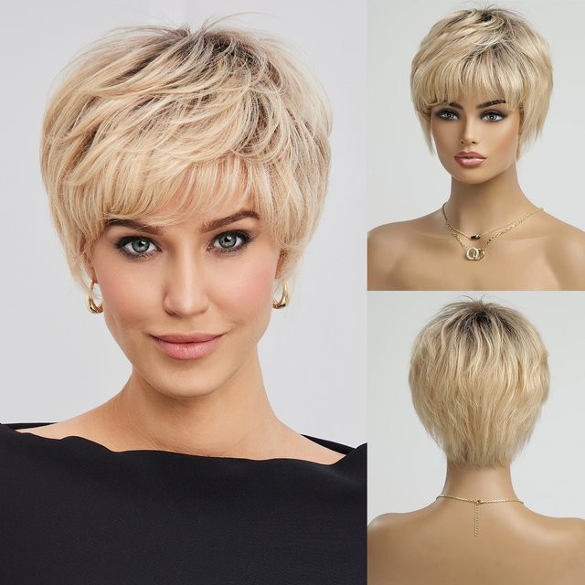 HAIRCUBE Echthaar-Perücke, Bob-Ombre-Blond, Pixie-Schnitt, Damen - Bild 1